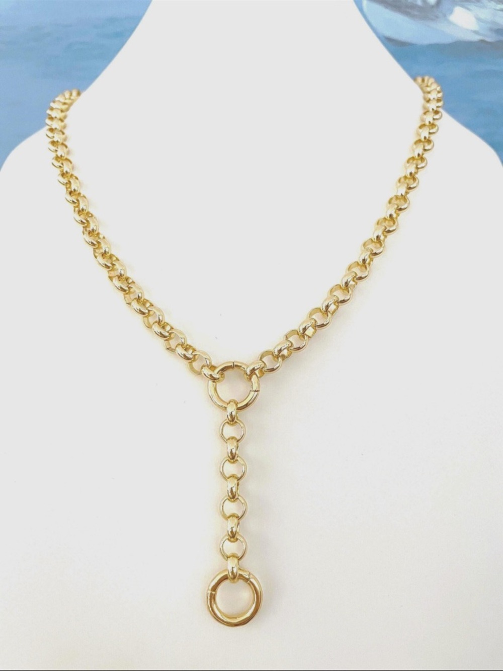 18k Gold Filled Chunky Rolo Chain Necklace with Two Snap Ring Charm Holders